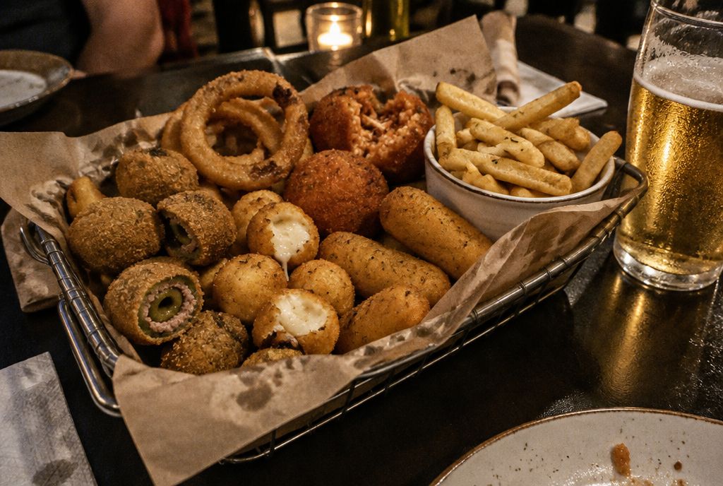 Cestino di fritti misti con una birra